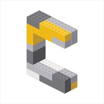 Letter C in isometric view assembled from plastic blocks. Vector Stock Illustration
