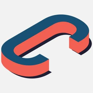 Letter in C isometric view. Blue-orange colors. Stock Illustration