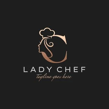 Letter C Lady Chef, Initial Beauty Cook Logo Design Vector Stock Illustration