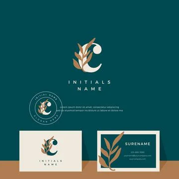 Letter C with leaf Beauty vector logo design of initial wedding, fashion, bou Stock Illustration