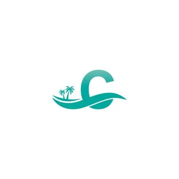 Letter C logo  coconut tree and water wave icon design Stock Illustration