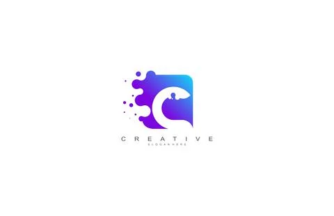 Letter C Logo Design Vector with Abstract Square Shape Dots Stock Illustration