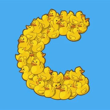 Letter C logo icon design template compound from yellow rubber ducks. Vector Stock Illustration