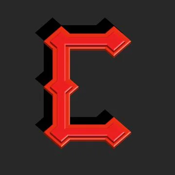 Letter C logo medieval monogram bold 3d initial, orange color in the gothic s Stock Illustration