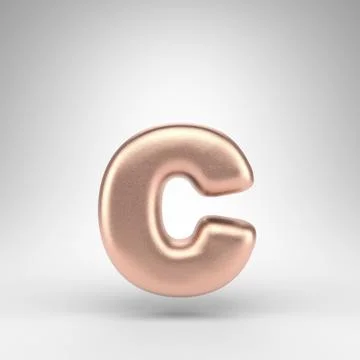 Letter C lowercase on white background. Matte copper 3D letter with shiny met Stock Illustration
