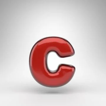 Letter C lowercase on white background. Red car paint 3D letter with glossy m Illustration