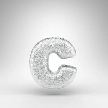 Letter C lowercase on white background. Creased aluminium foil 3D letter with Stock Illustration