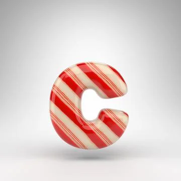 Letter C lowercase on white background. Candy cane 3D letter with red and whi Ilustração Stock