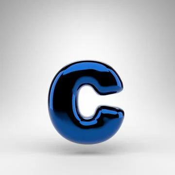 Letter C lowercase on white background. Blue chrome 3D letter with glossy sur 스톡 일러스트