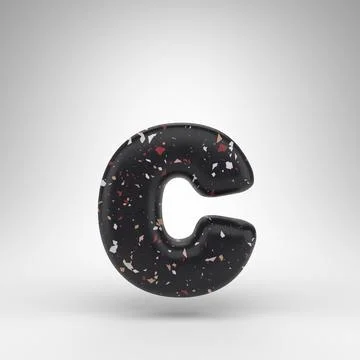 Letter C lowercase on white background. 3D letter with black terrazzo pattern Stock Illustration