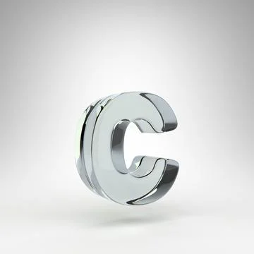 Letter C lowercase on white background. Camera lens transparent glass 3D letter Stockillustratie