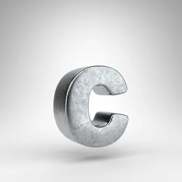 Letter C lowercase on white background. Gun metal 3D letter with rough metal  Stockillustratie