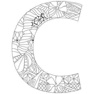 Letter C monogram for coloring, engraving design. Vector illustration. Stock Illustration