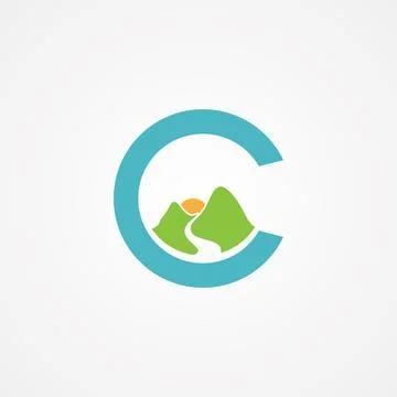 Letter C with mountain graphic in flat style Stock Illustration