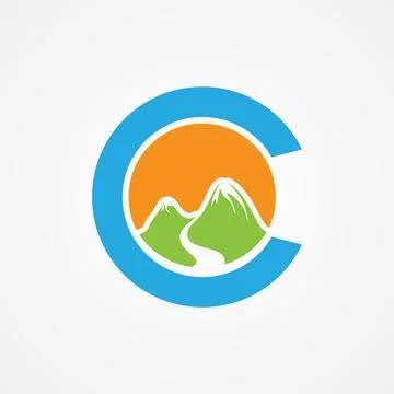 Letter C with mountain graphic in flat styl Stock Illustration