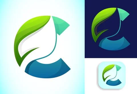 Letter C with negative space leaf logo vector template. Gradient logo design 스톡 일러스트
