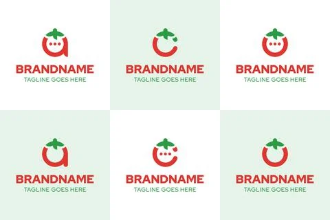 Letter A C O Tomato Chat Logo Set, symbolizing fresh communication, creativ.. Stock Illustration