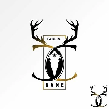 Letter C or CC with deer head and horns mascot animal adventure sport hunting Stock Illustration