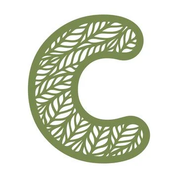 Letter C with a pattern of leaves.  Stock Illustration