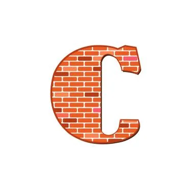 Letter C from red brick wall texture on a white background. Stock Illustration