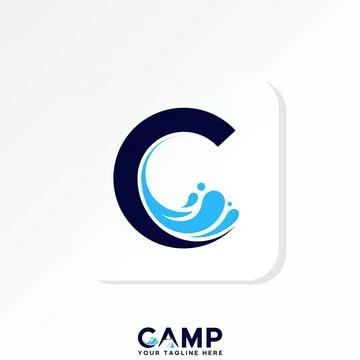 Letter C sans serif font wave coast aqua swim pool ocean splash travel season Stock Illustration