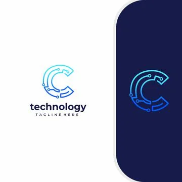 Letter C Technology, Line Dot Connection Logo Stock Illustration
