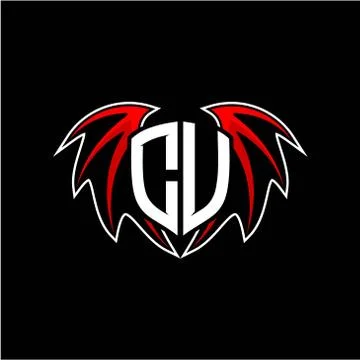 Letter C U initial vector logo template with a minimalist dragon wing style Stock Illustration