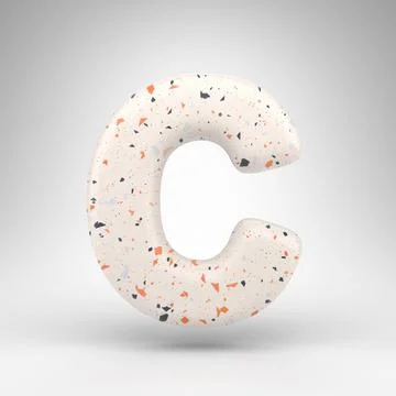 Letter C uppercase on white background. 3D letter with terrazzo pattern textu Stock Illustration