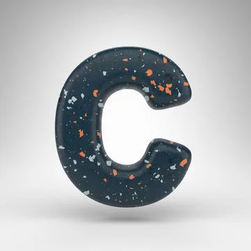 Letter C uppercase on white background. 3D letter with blue terrazzo pattern  Stock Illustration