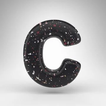 Letter C uppercase on white background. 3D letter with black terrazzo pattern Stock Illustration
