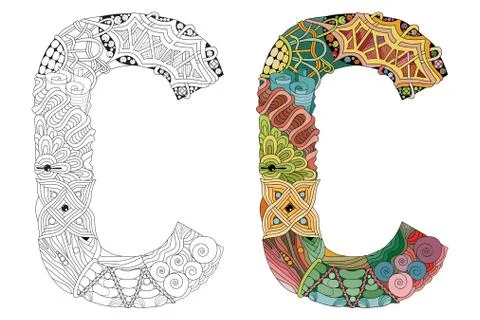 Letter C zentangle for coloring. Vector decorative object Stockillustratie