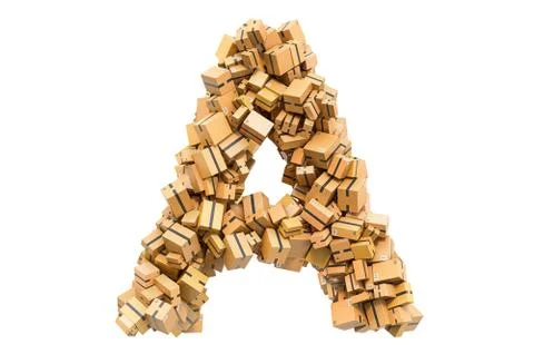 Letter A from cardboard boxes. 3D rendering 스톡 일러스트