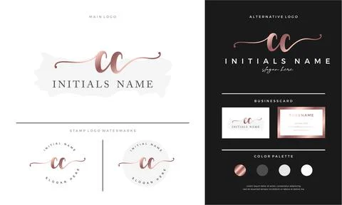 Letter CC C handwriting Initial feminine and beauty logo design template on g Stock Illustration