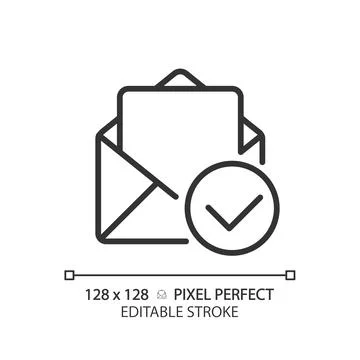 Letter with check mark pixel perfect linear icon Stock Illustration