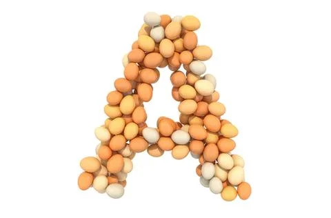Letter A from chicken eggs, 3D rendering Letter A from chicken eggs, 3D re... Foto stock