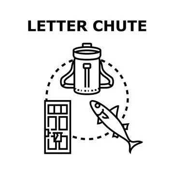 Letter chute concept with backpack, door, and fish Illustrazione stock