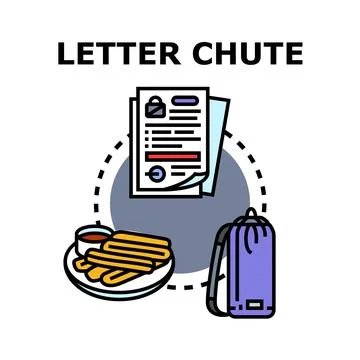 Letter chute concept with documents churros and backpack Ilustración de archivo