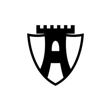 Letter A combination with shield and castle logo design vector illustration. Stock Illustration