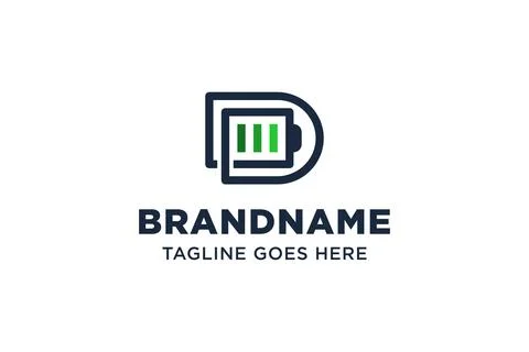 Letter D Battery Monoline Logo, symbolizing power, efficiency, and reliable.. Stock Illustration