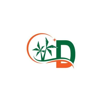 Letter D blends with coconut trees by the beach at night Illustrazione stock
