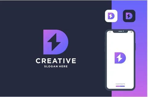 Letter d bold with electric shape logo design Stock Illustration