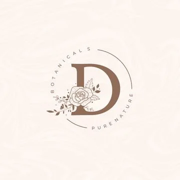 Letter D Botanical Flowers . Initial Wedding Monogram Font Logo. Circle Flora Stock Illustration