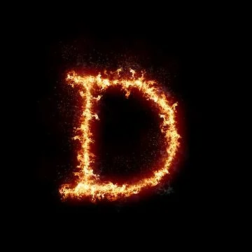Letter D burning in fire, digital art isolated on black background, a letter Stock Illustration