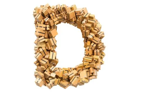 Letter D from cardboard boxes. 3D rendering 스톡 일러스트