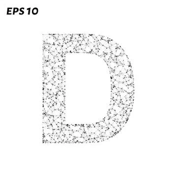 The letter D consists of points, lines and triangles. Vector illustration. Stock Illustration