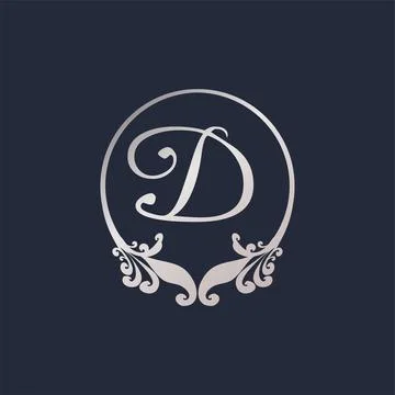 Letter D Decorative Crown Ring Alphabet Logo isolated on Navy Blue Backgrou.. Illustrazione stock