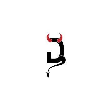 Letter D with devil's horns and tail icon logo design vector Stockillustratie