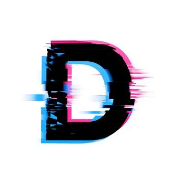 Letter D distorted neon glitch effect text font. 3D Render Stock Illustration