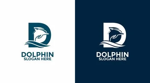 Letter D Dolphin logo design vector, Dolphin and Initial Letter D logo icon.. Stock Illustration
