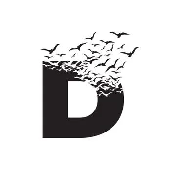Letter D with effect of destruction. Dispersion. Birds Stock Illustration